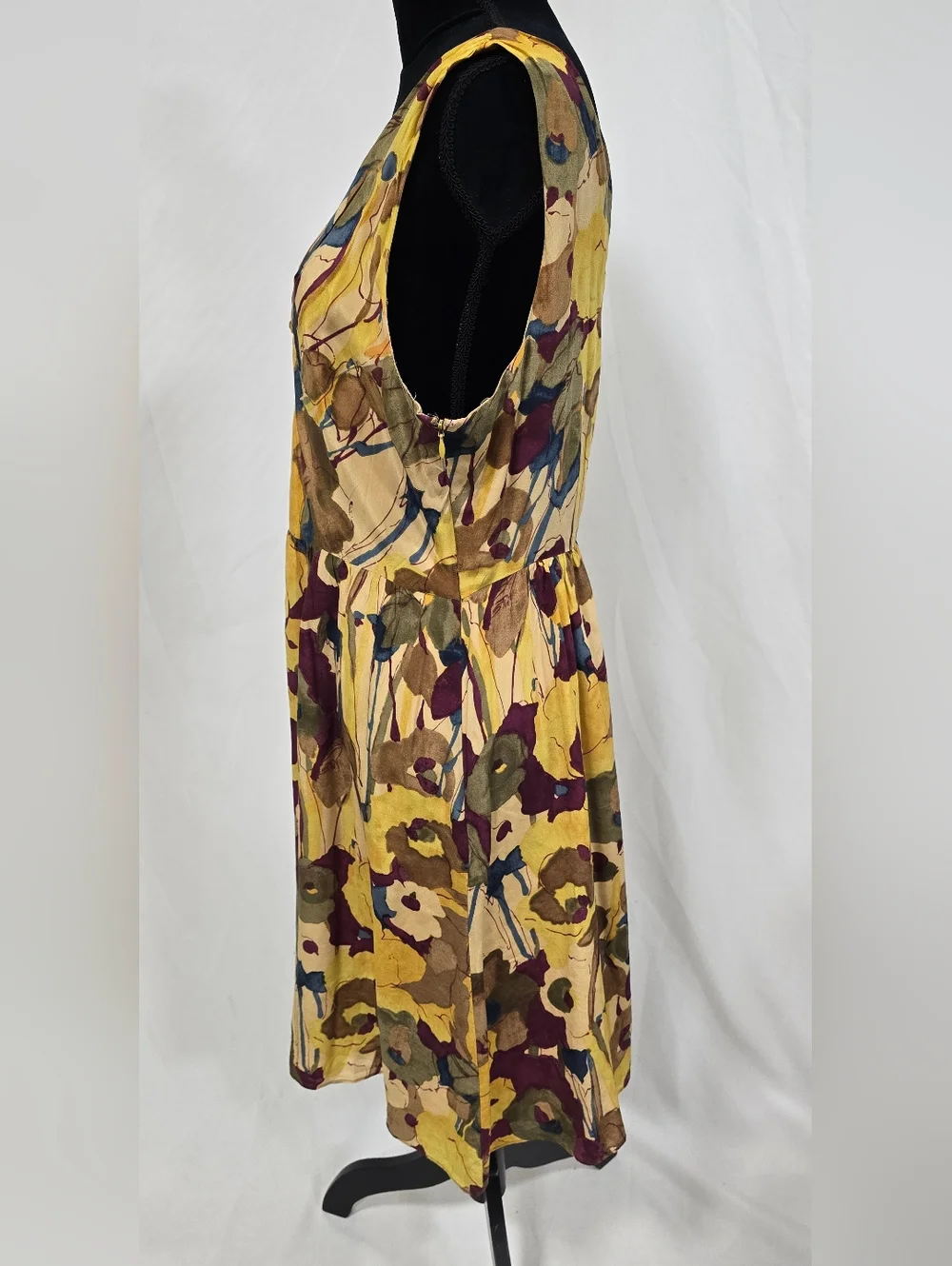 Banana Republic women 12 yellow silk floral dress boho earthy artsy resortwear - Picture 7 of 9